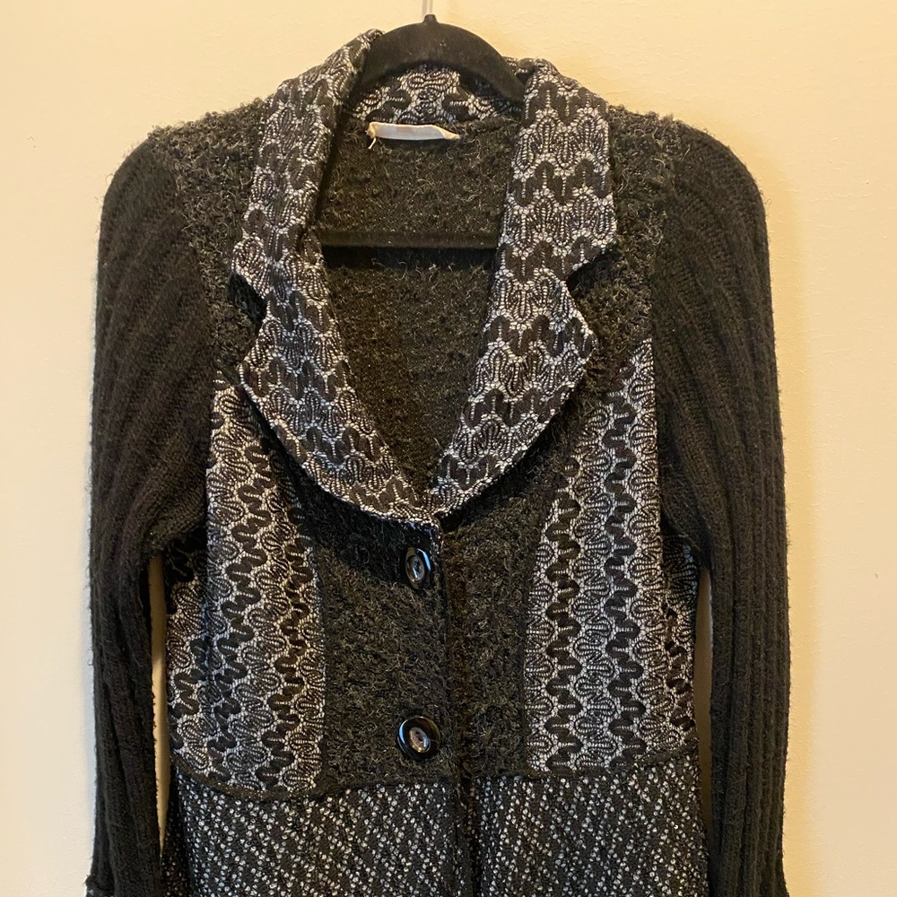 Blue and Black Button up Large Sweater
